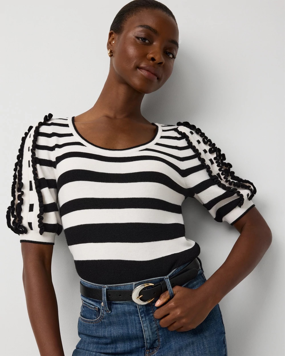 Striped Short Sleeve Pullover Sweater | White House Black Market